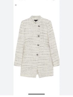 Zara Tweed Blazer Cream Black Textured Minimalist Old Money Jacket L Preppy